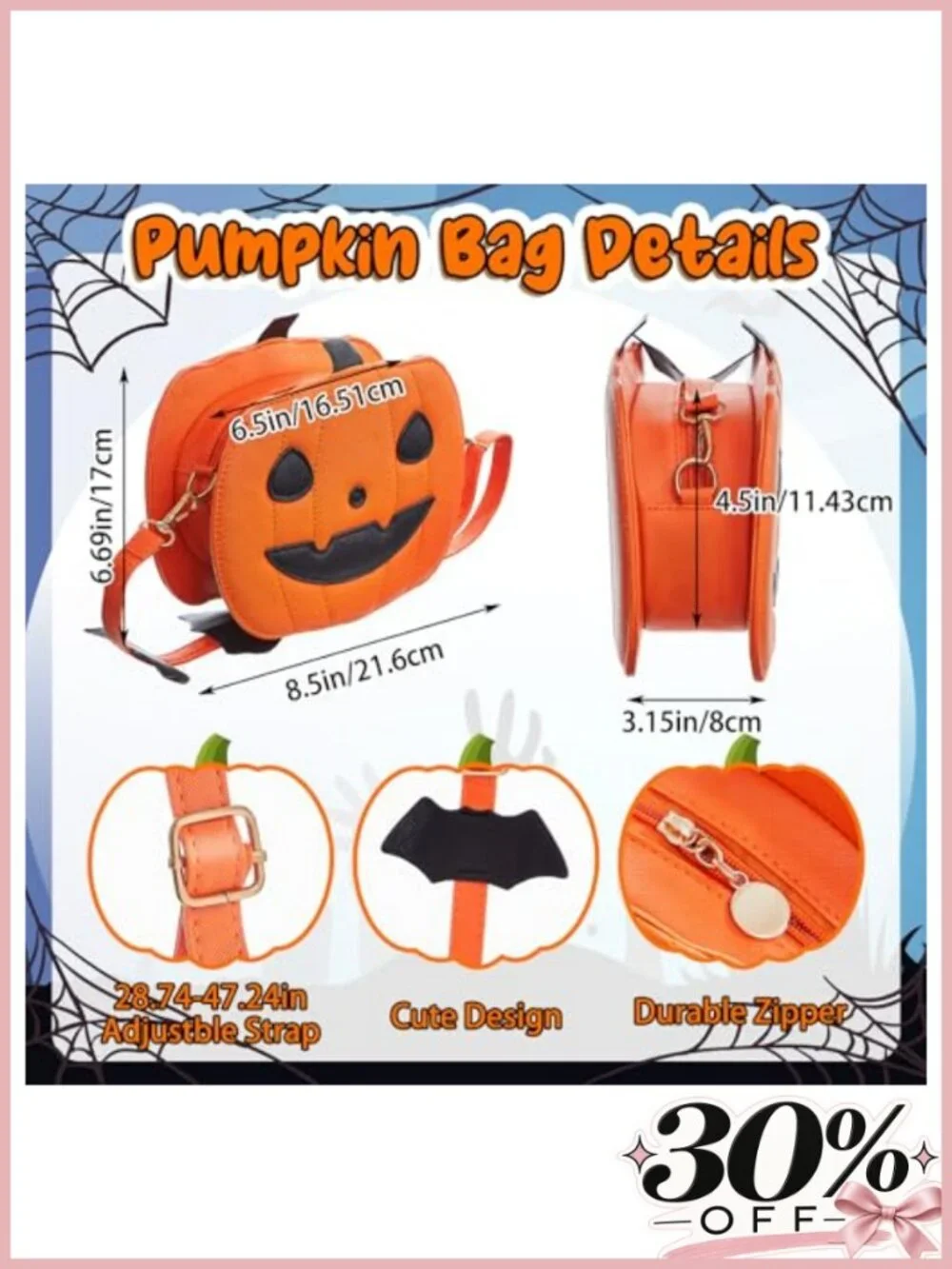2-Pack Halloween Crossbody Bags PU Leather Pumpkin Ghost Purse Set
